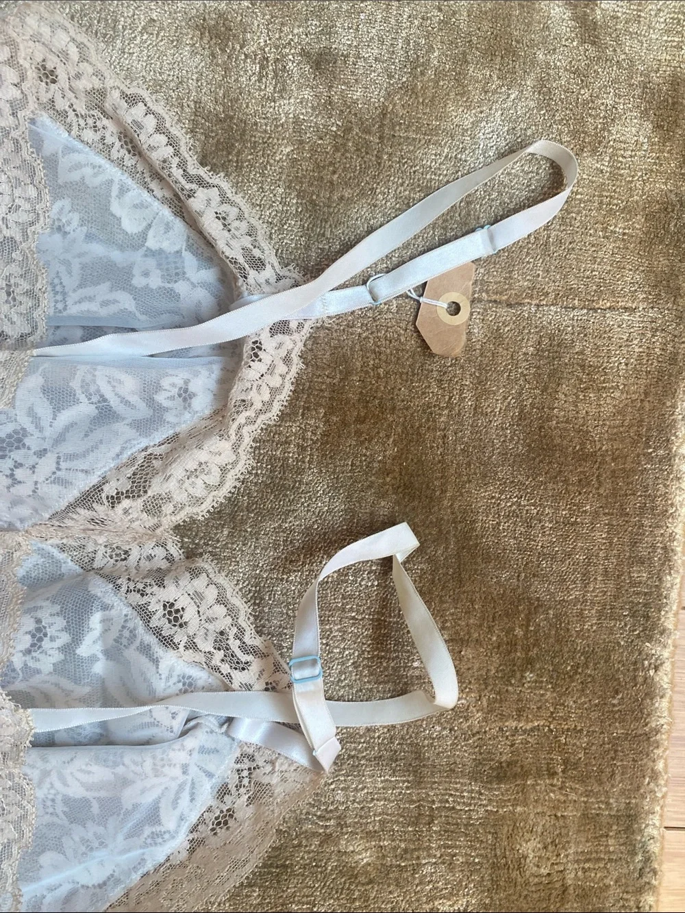 Vintage Light Blue Slip with Beige Lace Trim - Women Intimates - Picture 5 of 5